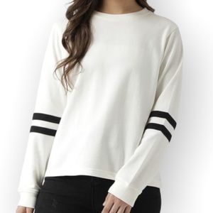 Cropped Long Sleeve Stripe Sleeve Sweatshirt